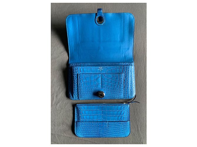 Hermès Cartera de piel de cocodrilo Dogon Azul - vista 13