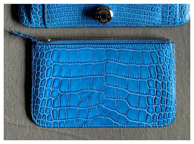 Hermès Cartera de piel de cocodrilo Dogon Azul - vista 15
