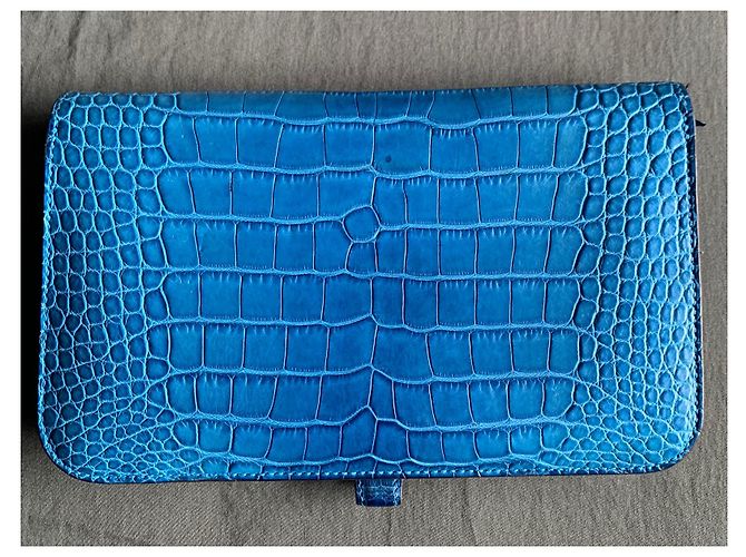 Hermès Cartera de piel de cocodrilo Dogon Azul - vista 16