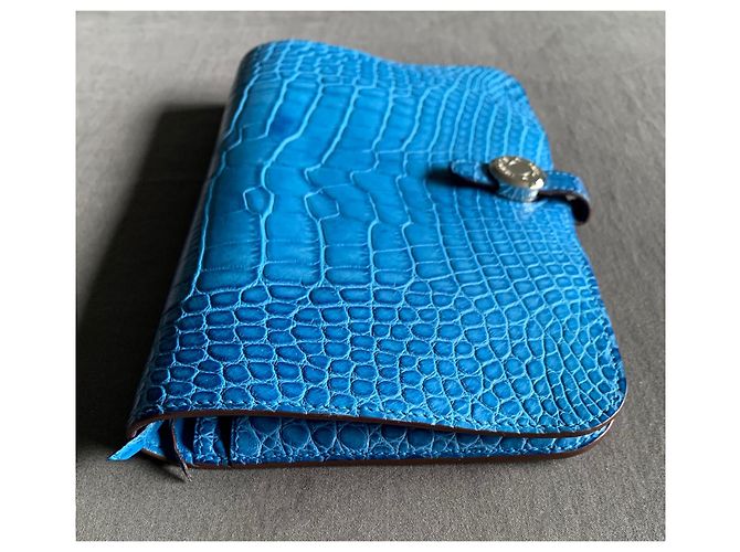 Hermès Cartera de piel de cocodrilo Dogon Azul - vista 7