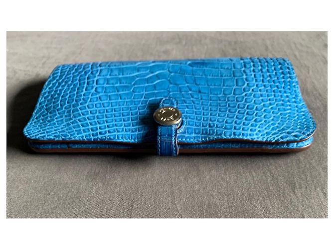 Hermès Cartera de piel de cocodrilo Dogon Azul - vista 9