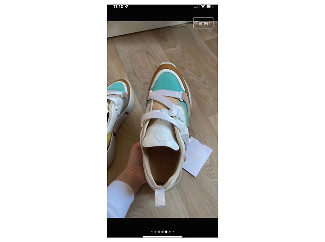 Chloé Sonny Sneaker braun weiß türkis Stoff - Ansicht 10