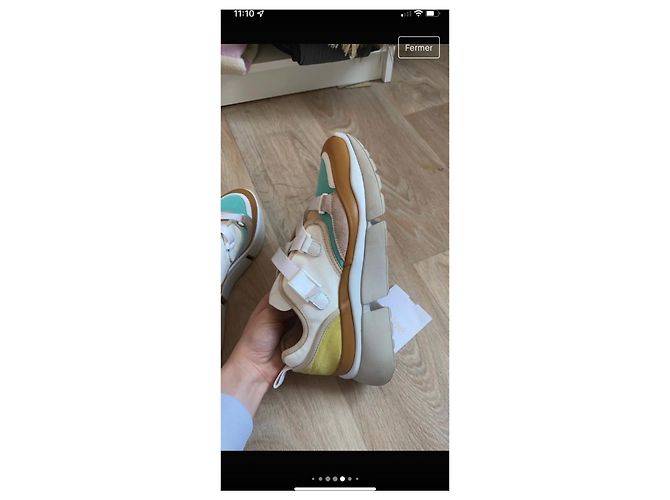 Chloé Sonny Sneaker braun weiß türkis Stoff - Ansicht 11