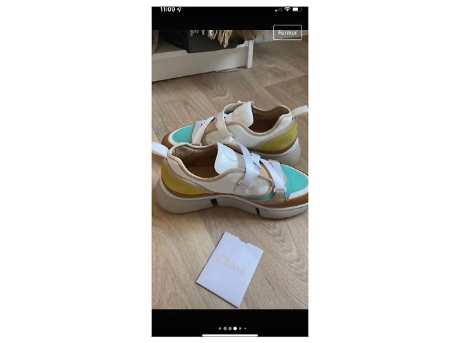 Chloé Sonny Sneaker braun weiß türkis Stoff - Ansicht 4