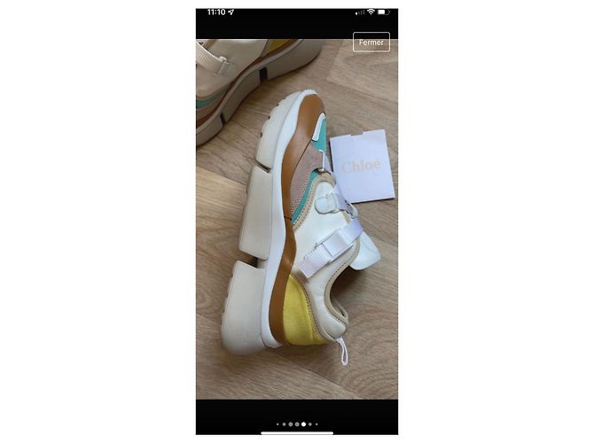 Chloé Sonny Sneaker braun weiß türkis Stoff - Ansicht 8