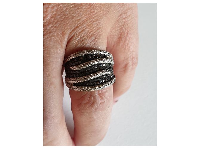Autre Marque Anello in argento e diamanti t 52 Nero - vista 2