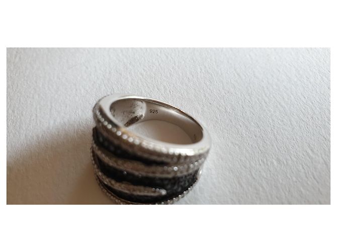 Autre Marque Anello in argento e diamanti t 52 Nero - vista 3