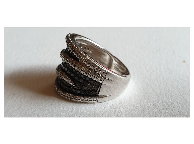 Autre Marque Anello in argento e diamanti t 52 Nero - vista 9