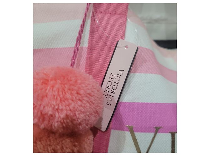 Autre Marque Victoria's Secret borsa tote bag righe Rosa Bianco - vista 4