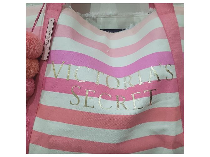 Autre Marque Victoria's Secret borsa tote bag righe Rosa Bianco - vista 5