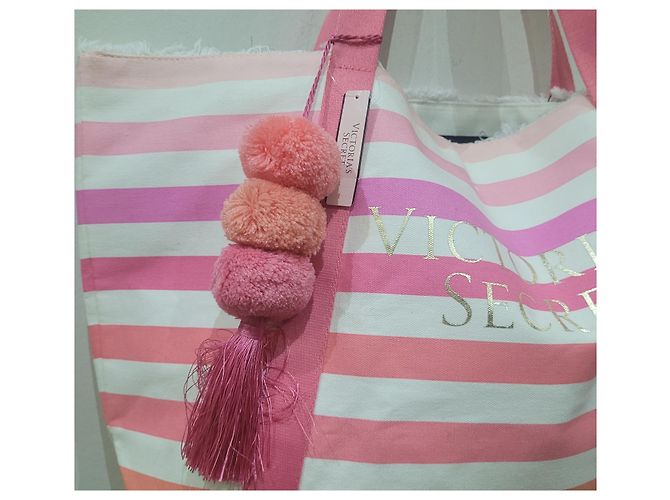 Autre Marque Victoria's Secret borsa tote bag righe Rosa Bianco - vista 6
