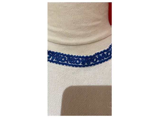 Top Isabel Marant Etoile de Babados em Algodão Branco e Azul - vista 2