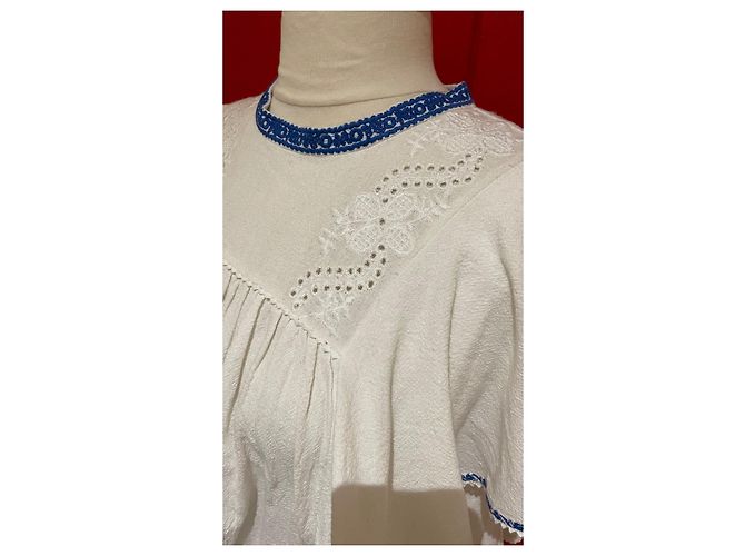Top Isabel Marant Etoile de Babados em Algodão Branco e Azul - vista 3