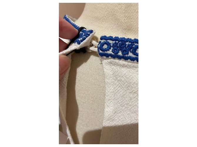 Top Isabel Marant Etoile de Babados em Algodão Branco e Azul - vista 6