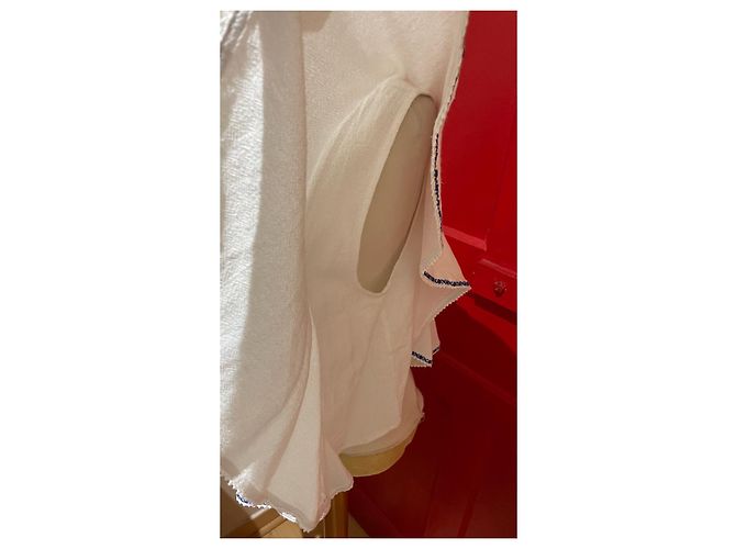 Top Isabel Marant Etoile de Babados em Algodão Branco e Azul - vista 7