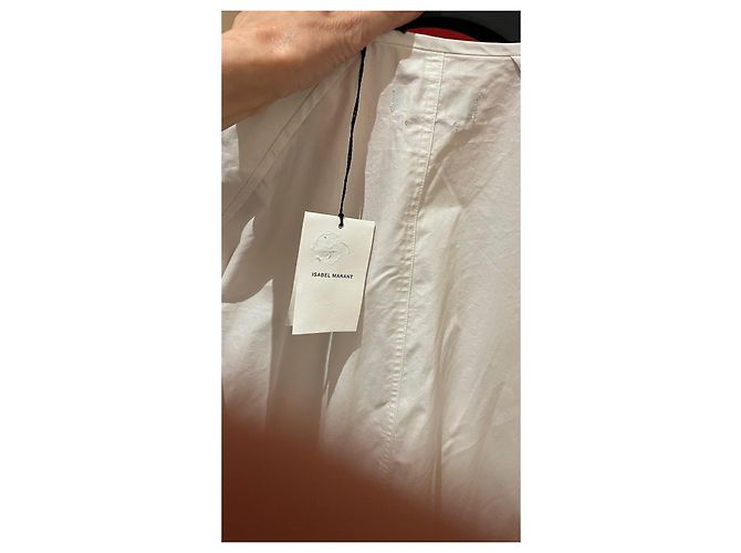 Top Isabel Marant Etoile de Babados em Algodão Branco e Azul - vista 9