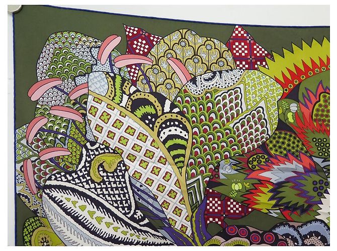 Hermès NEW HERMES SCIARPA FIORI INDIANI ALINE HONORE CARRE SCIARPA SETA SETA Verde - vista 2