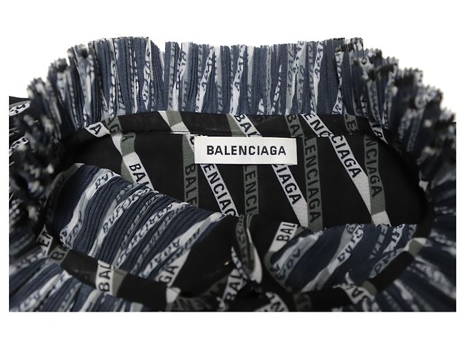 Balenciaga Electric Plissee-Bluse mit Logo-Print aus mehrfarbigem Polyester - Ansicht 7