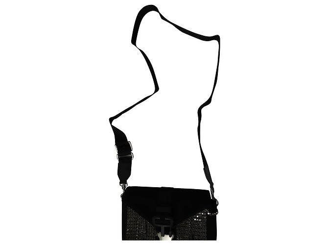 Christopher Kane Borsa a Tracolla Devine con Cristalli in Neoprene Nero - vista 6