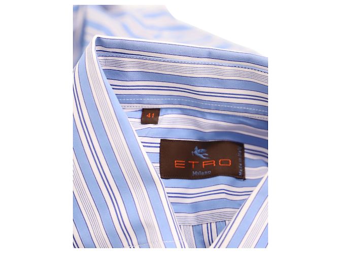 Etro Gestreiftes Button-Down-Hemd aus blauer Baumwolle - Ansicht 3