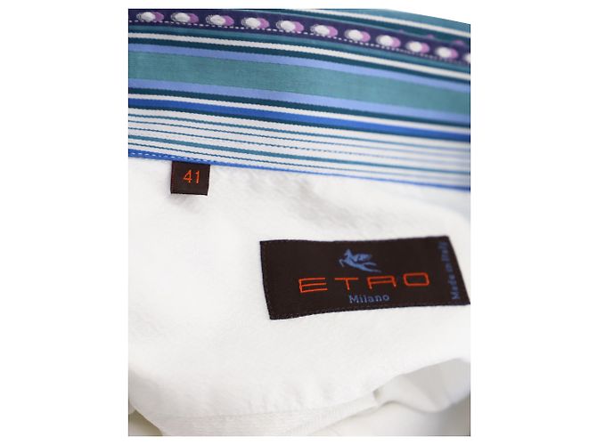 Camisa manga longa com detalhe listrado Etro contraste em algodão branco - view 3