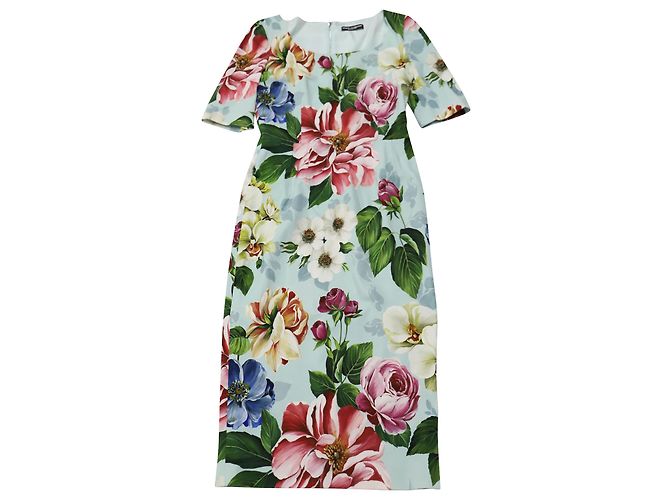 Dolce & Gabbana Midikleid mit Blumenmuster aus hellblauer Viskose - Ansicht 3