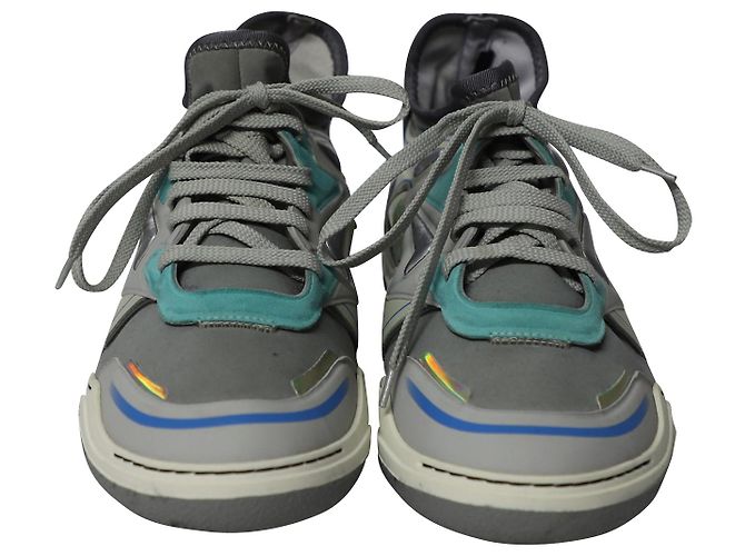 Sneaker Lanvin Mid Top Neoprene Diving in Pelle di vitello Nabuk Grigio - vista 2