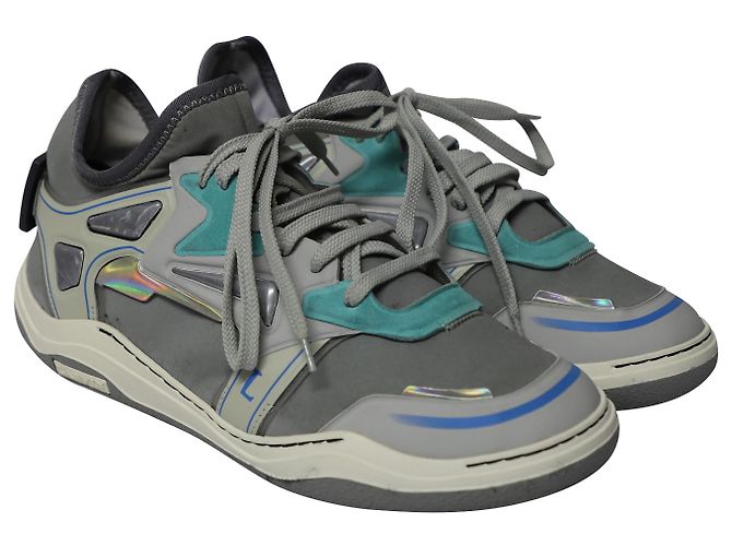 Sneaker Lanvin Mid Top Neoprene Diving in Pelle di vitello Nabuk Grigio - vista 3