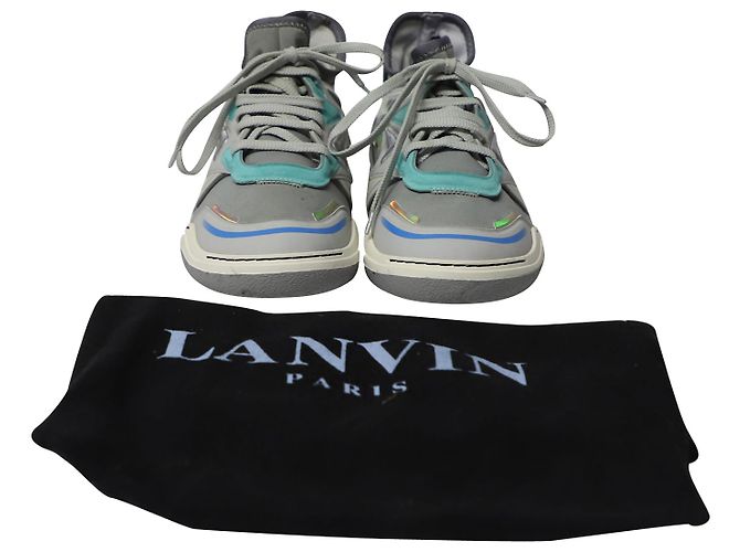 Sneaker Lanvin Mid Top Neoprene Diving in Pelle di vitello Nabuk Grigio - vista 7