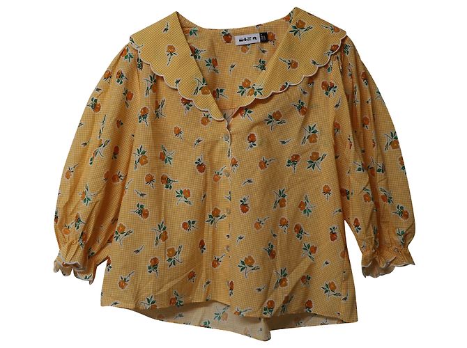 Autre Marque Blusa con cuello vichy y mangas abullonadas de Rixo en algodón amarillo - vista 5