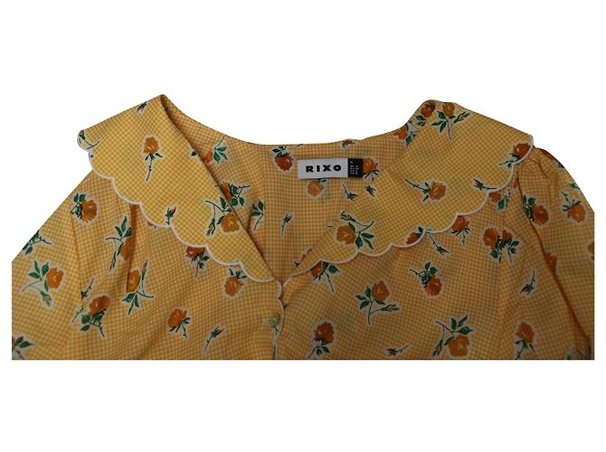 Autre Marque Blusa con cuello vichy y mangas abullonadas de Rixo en algodón amarillo - vista 6
