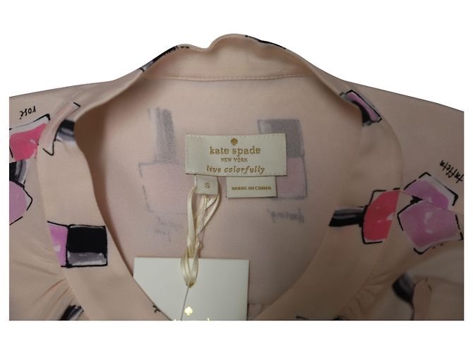 Kate Spade Bluse mit Nagellack-Print aus rosa Seide - Ansicht 7