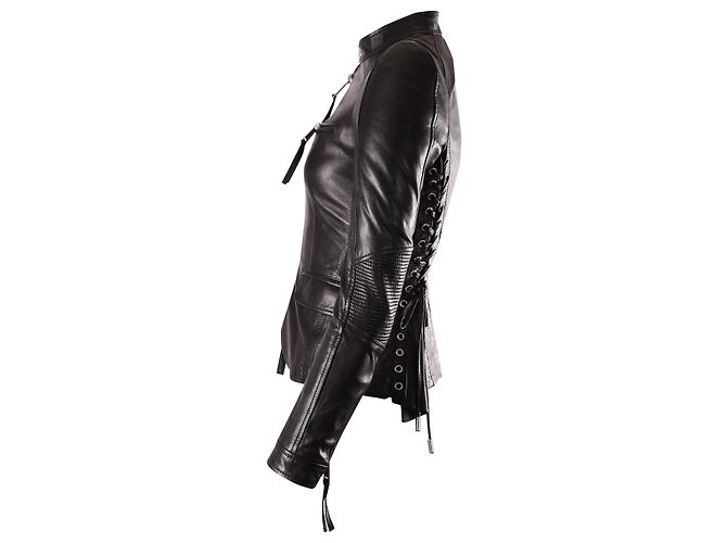Dsquared2 Lace-up Biker Jacket in Black Leather - vue 2