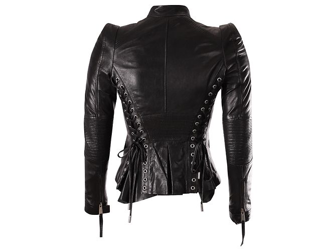 Dsquared2 Lace-up Biker Jacket in Black Leather - vue 3