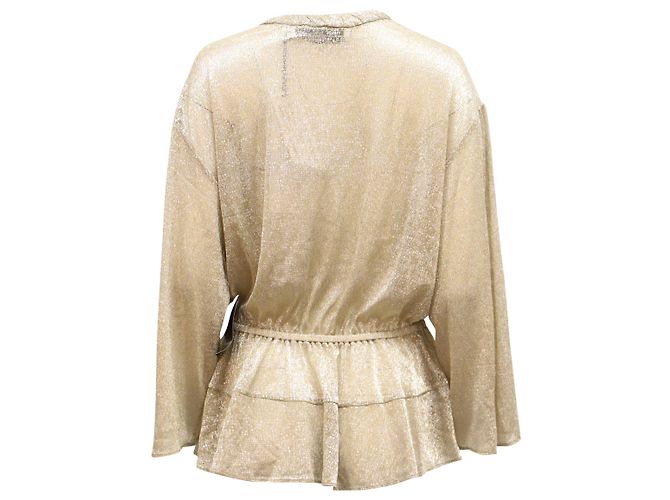 Iro Spacious Tie-Front Metallic Long-Sleeve Top in Gold Polyester Golden - view 2