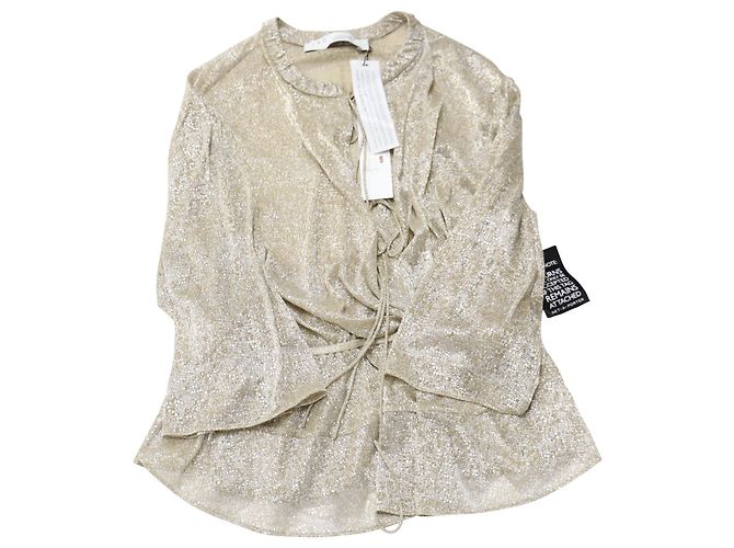 Iro Spacious Tie-Front Metallic Long-Sleeve Top in Gold Polyester Golden - view 3