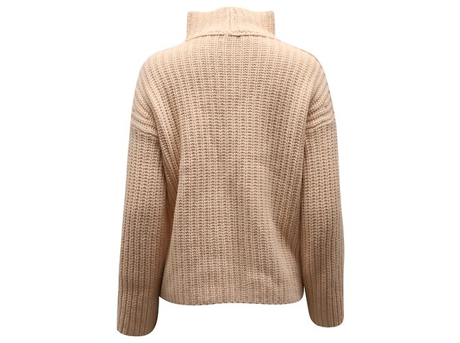 Vince Gerippter Rollkragenpullover aus pfirsichfarbener Wolle Pink Angeln - Ansicht 3