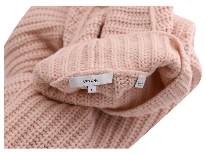 Vince Gerippter Rollkragenpullover aus pfirsichfarbener Wolle Pink Angeln - Ansicht 4