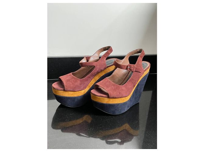Décolleté Marni Rosso Blu Caramello Camoscio Pelle 41 Multicolore - vista 2