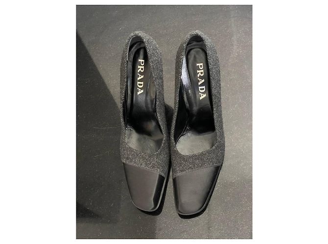 Prada Pumps Schwarz Grau Wolle Satin Größe 40 - Ansicht 4