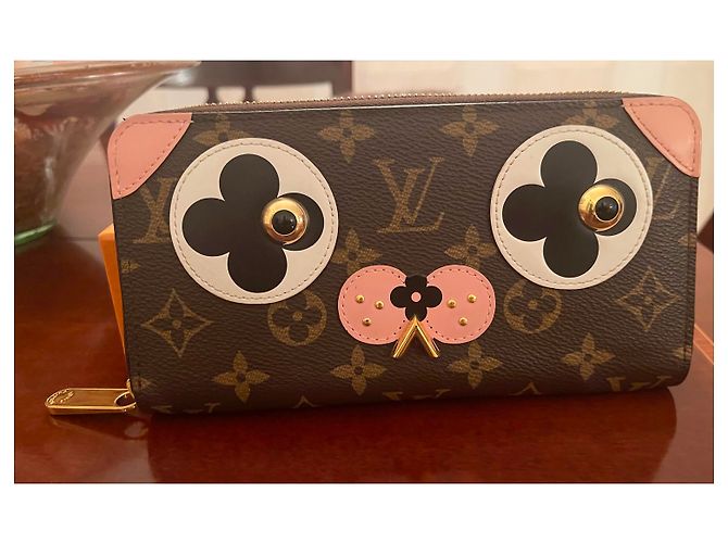 Louis Vuitton Zippy Wallet Dog Valentine Marrone Rosa Pelle - vista 2