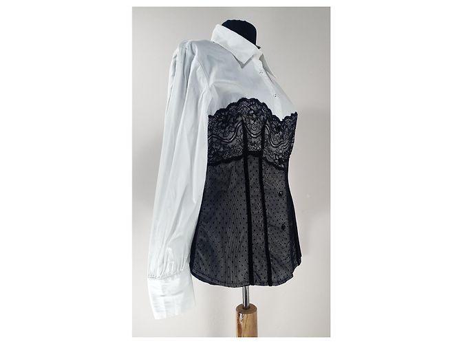 Camicia in pizzo bianca ROCCOBAROCCO Nero Bianco - vista 3
