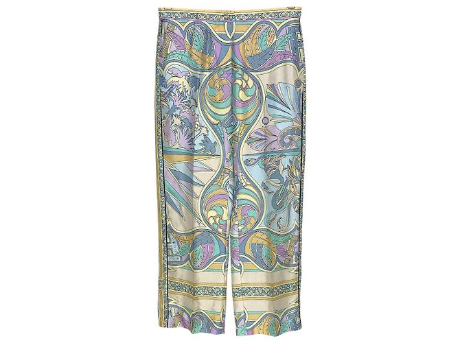 Completo camicia e pantaloni Emilio Pucci lilla, menta e seta gialla con paillettes e perle - vista 3