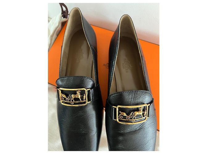 Mocassin Hermès Temps Noir Bijouterie dorée - vue 2