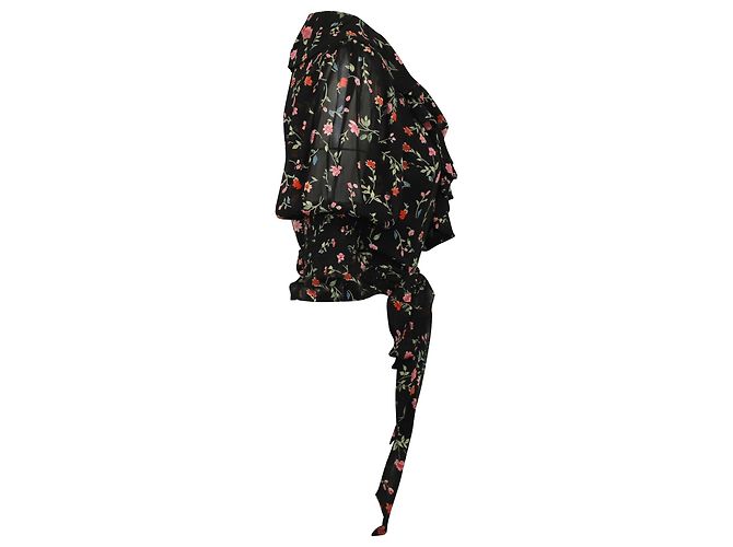 Ganni Chiffon-Wickelbluse mit Blumenmuster in schwarzer Viskose - Ansicht 2