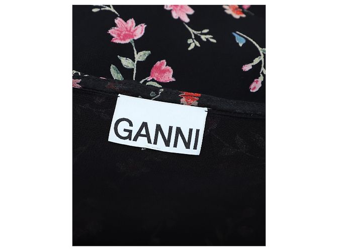 Ganni Chiffon-Wickelbluse mit Blumenmuster in schwarzer Viskose - Ansicht 4