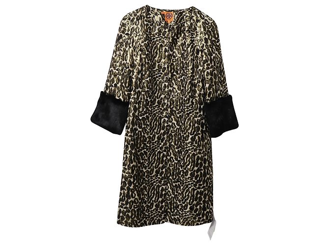 Casaco Jacquard Animal Print Tory Burch com mangas de pele em seda multicolorida Impressão em python - vista 5