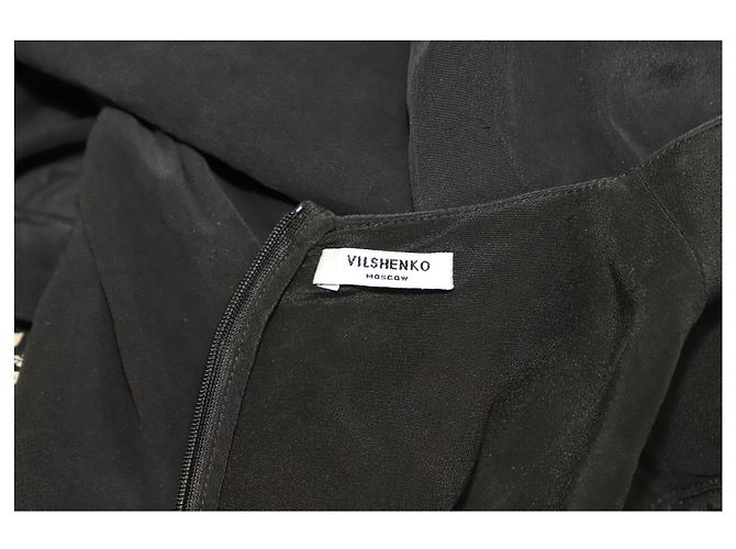 Vilshenko Langarm-Blumenkleid aus schwarzer Seide - Ansicht 2