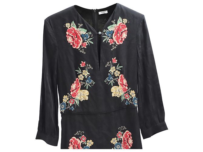 Vilshenko Langarm-Blumenkleid aus schwarzer Seide - Ansicht 4