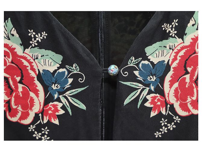 Vilshenko Langarm-Blumenkleid aus schwarzer Seide - Ansicht 6